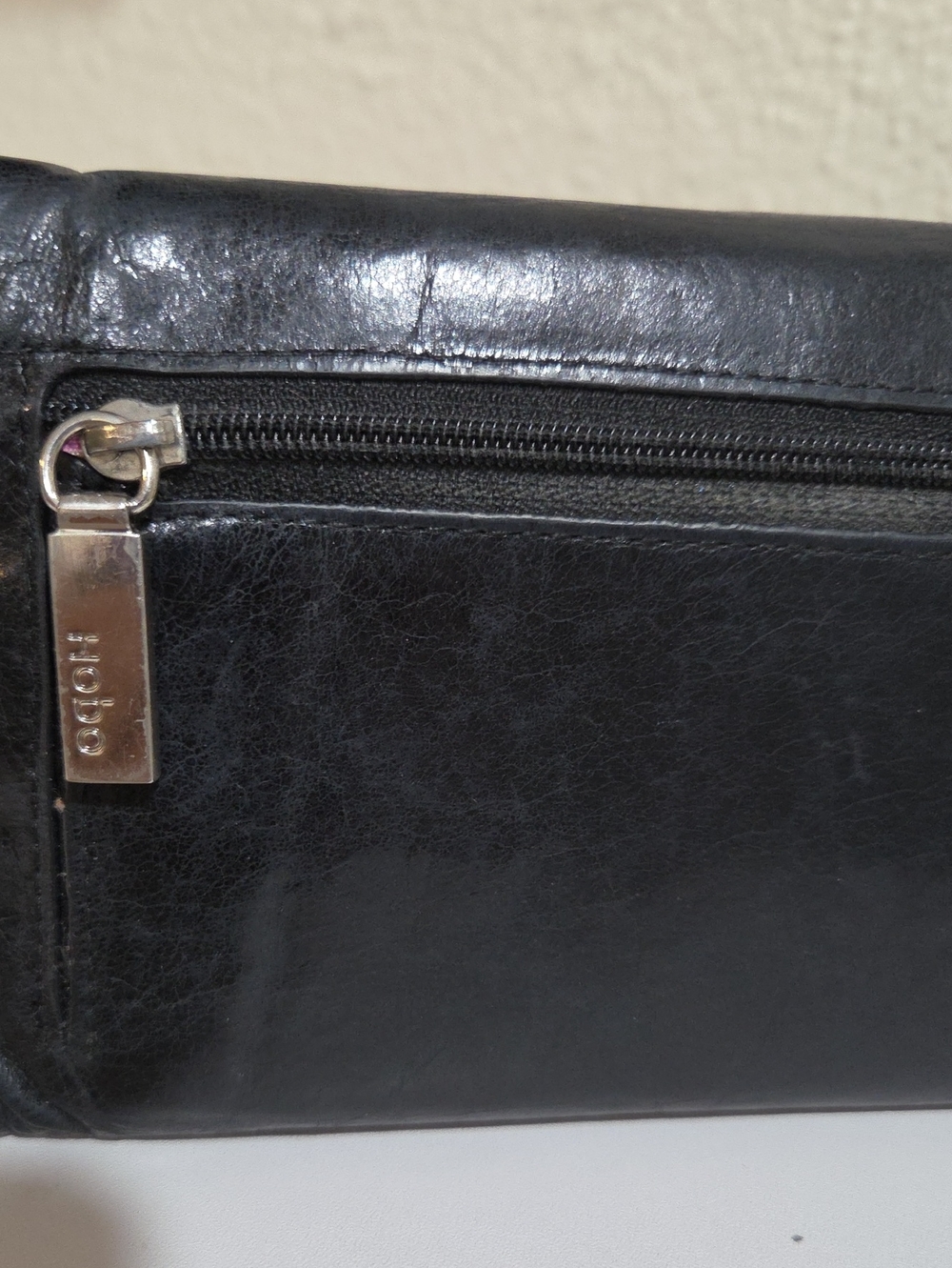 Vintage Hobo Black Leather  Zip Wallet